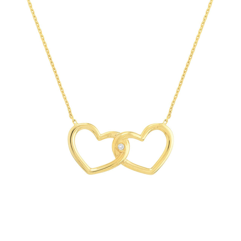 14K Gold Linked Open Diamond Heart Pendant Necklace