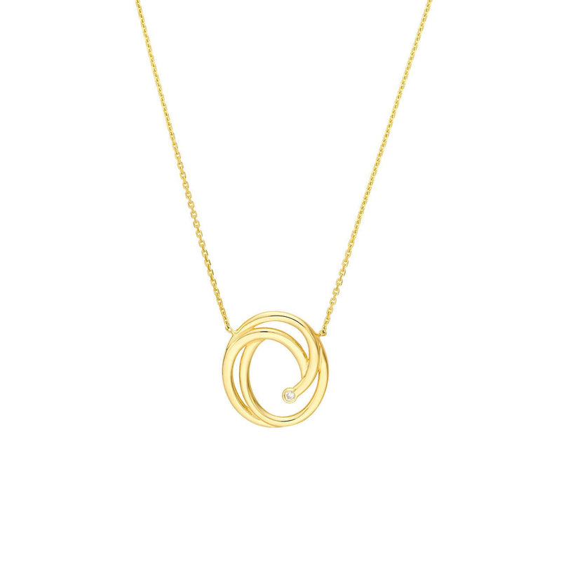14K Gold Open Swirl Diamond Bezel Pendant Necklace