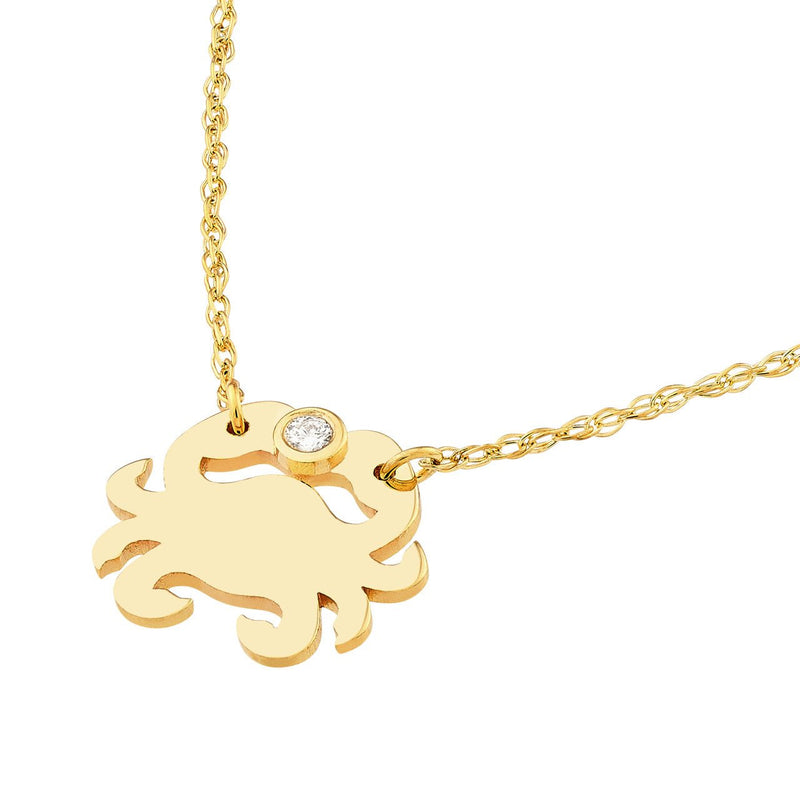 14K Gold Diamond Mini Diamond Crab Pendant Necklace