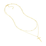 14K Gold Sharp Cross Diamond Layered Bead Necklace