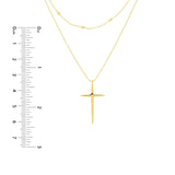 14K Gold Sharp Cross Diamond Layered Bead Necklace
