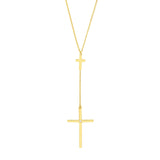 14K Gold Solo Diamond Inset Cross Lariat Pendant Necklace