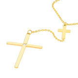 14K Gold Solo Diamond Inset Cross Lariat Pendant Necklace