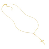 14K Gold Solo Diamond Inset Cross Lariat Pendant Necklace
