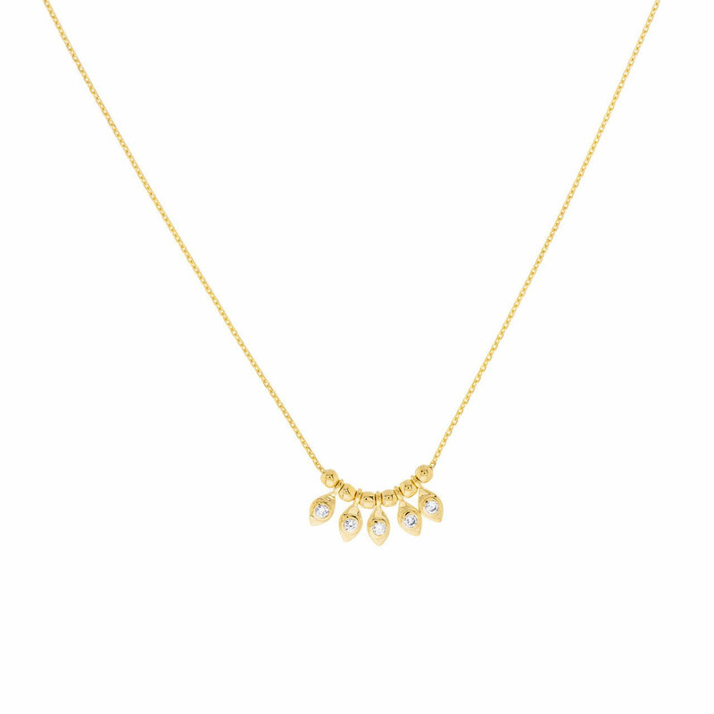 14K Gold Marquise Drop and Bead Station Necklace