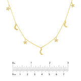 14K Gold Diamond Moon and Stars Station Necklace