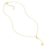 14K Gold Moon and Star Diamond Lariat Pendant Necklace