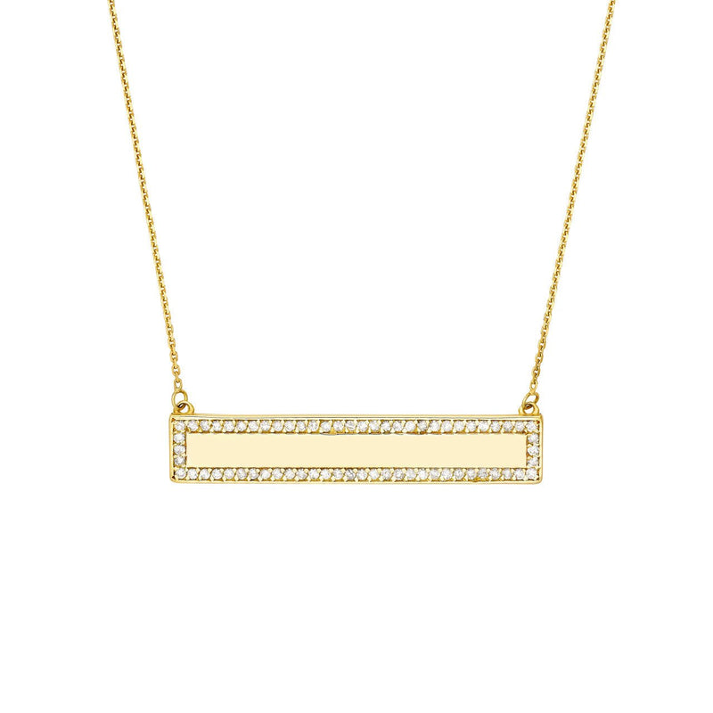 14K Gold Diamond Personalized Bar Frame Pendant Necklace