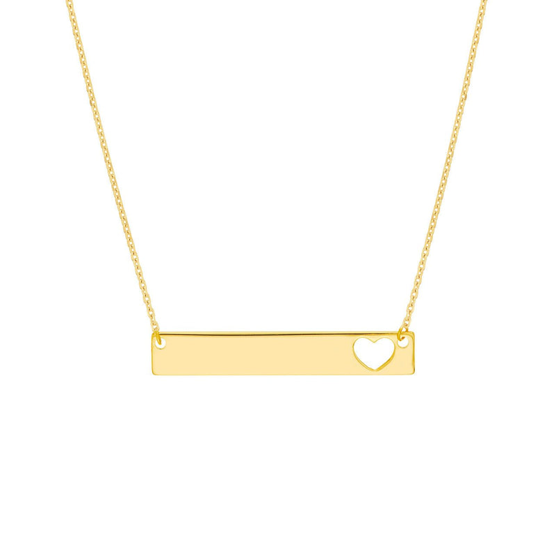 14K Gold Bar Pendant Necklace with Heart Cutout