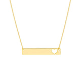 14K Gold Bar Pendant Necklace with Heart Cutout