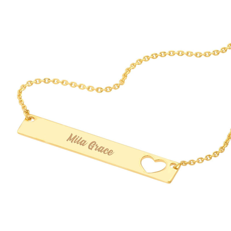 14K Gold Bar Pendant Necklace with Heart Cutout