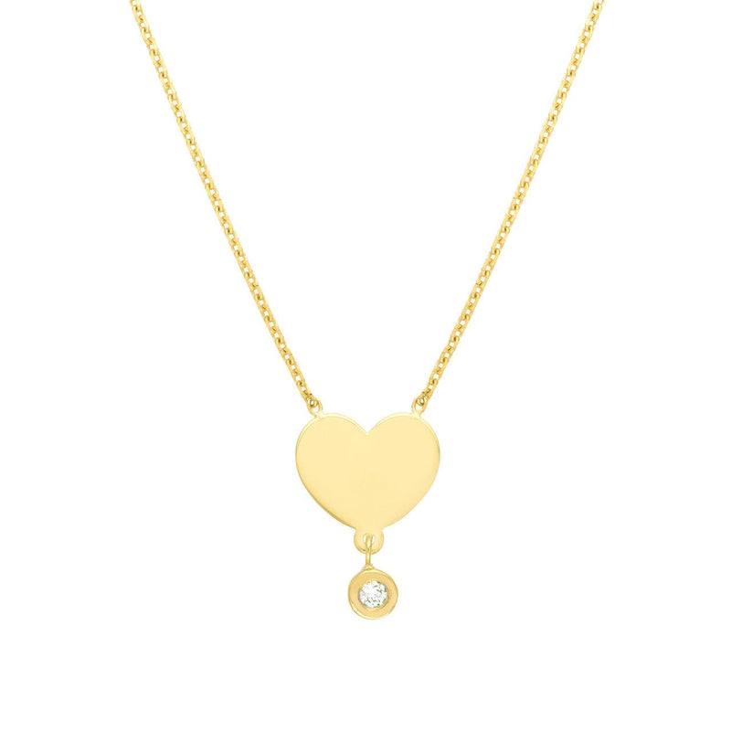 14K Gold Personalized Heart Diamond Drop Pendant Necklace