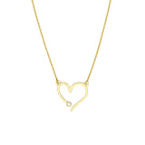 14K Gold Open End Diamond Bezel Heart Pendant Necklace