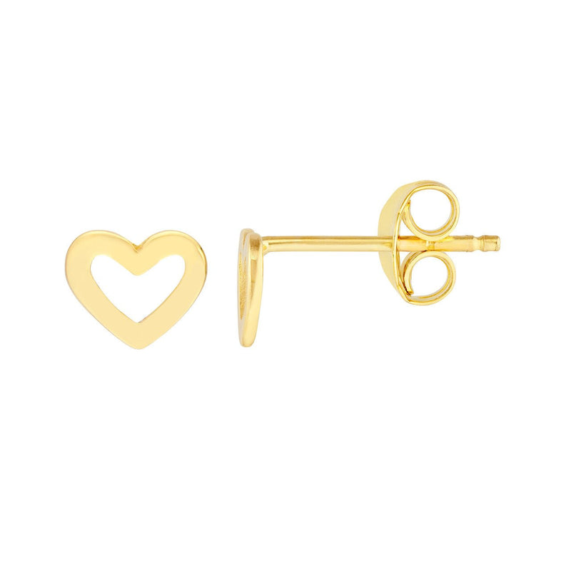 14K Gold Hollow Heart Stud Earrings