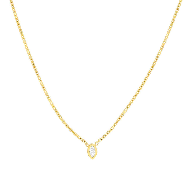 14K Gold Mini Diamond Marquise Bezel Drop Pendant Necklace