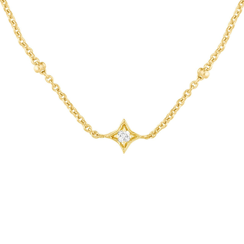 14K Gold Diamond Star Bezels and Bead Necklace