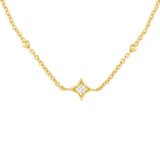 14K Gold Diamond Star Bezels and Bead Necklace