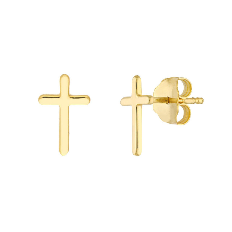 14K Gold Cross Stud Earrings