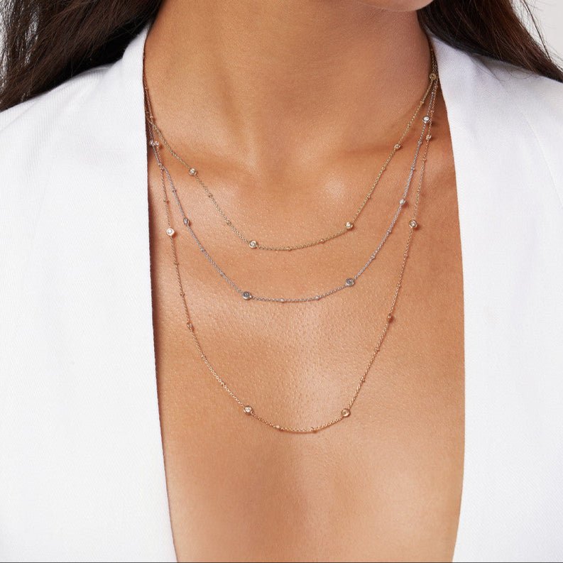 14K Gold Bead and Diamond Bezel Necklace