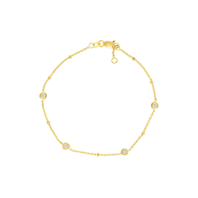 14K Gold Multi Diamond Bezel and Diamond Bead Bracelet