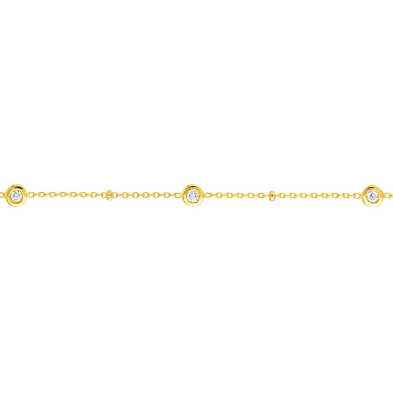 14K Gold Multi Diamond Bezel and Diamond Bead Bracelet
