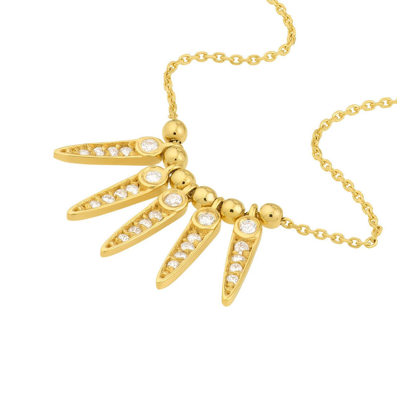14K Gold Diamond Spike Bezel and Bead Necklace