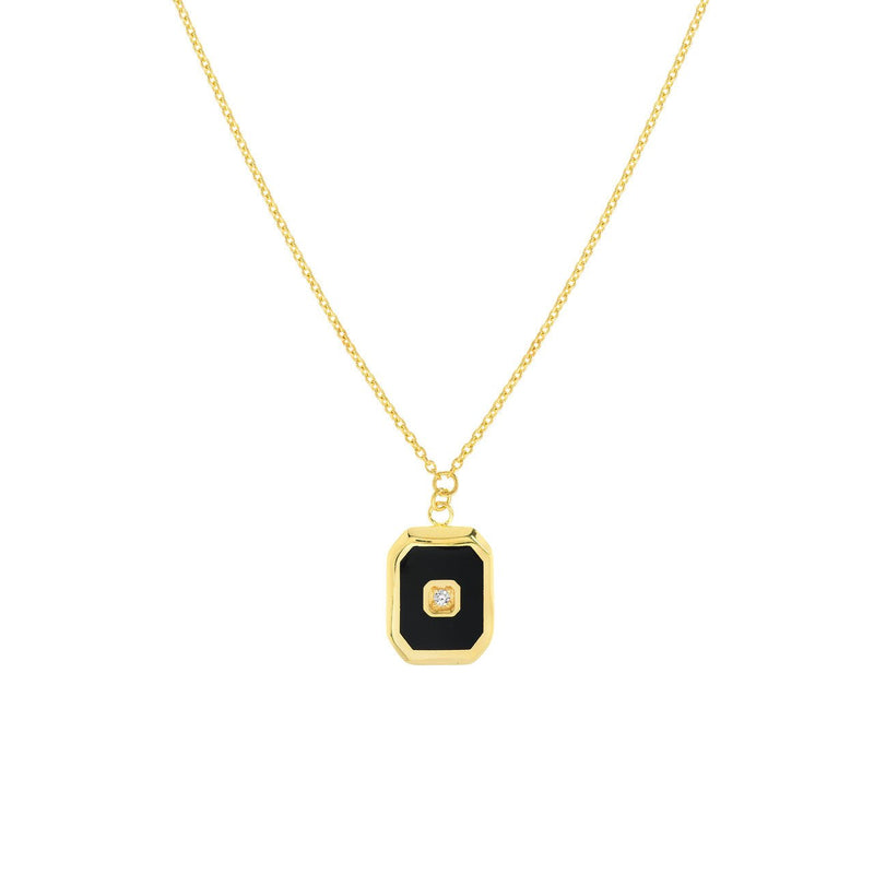 14K Gold Black Enamel Octagon Necklace