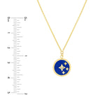 14K Gold Navy Blue Enamel Stars and Diamond Disc Pendant Necklace