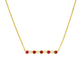 14K Gold Diamond and Ruby Bezel Bar Pendant Necklace