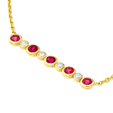 14K Gold Diamond and Ruby Bezel Bar Pendant Necklace