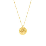 14K Gold Hammered Floral Diamond Plate Pendant Necklace