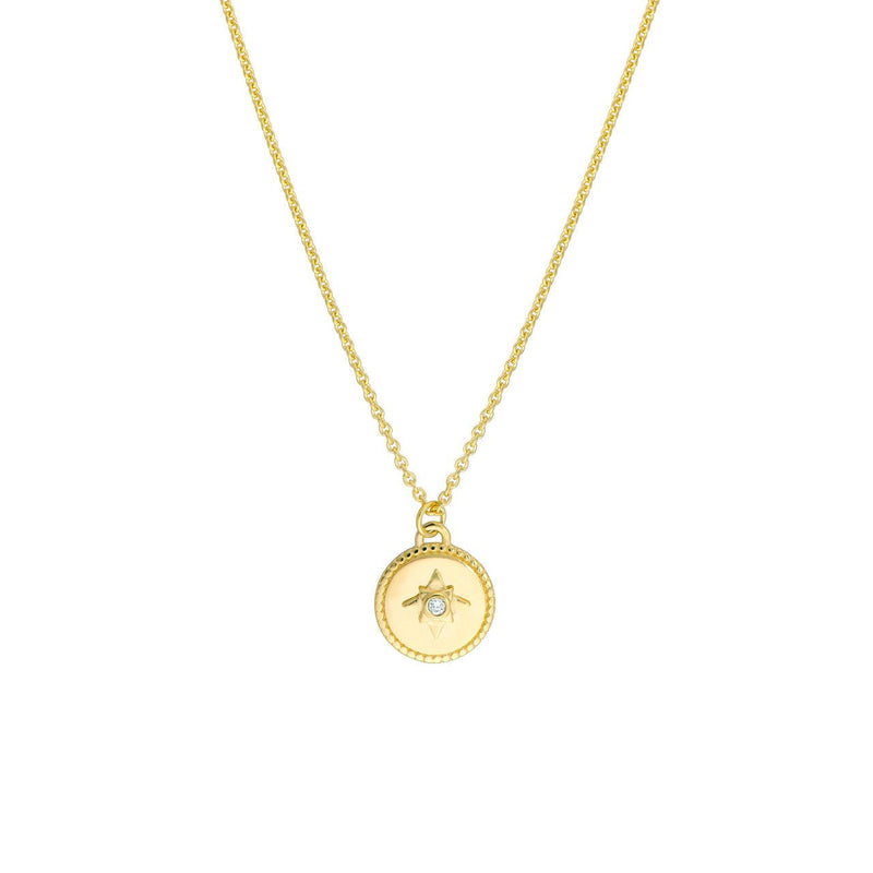 14K Gold Small Diamond North Star Circle Pendant Necklace