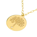 14K Gold Tree of Life Disk Diamond Pendant Necklace