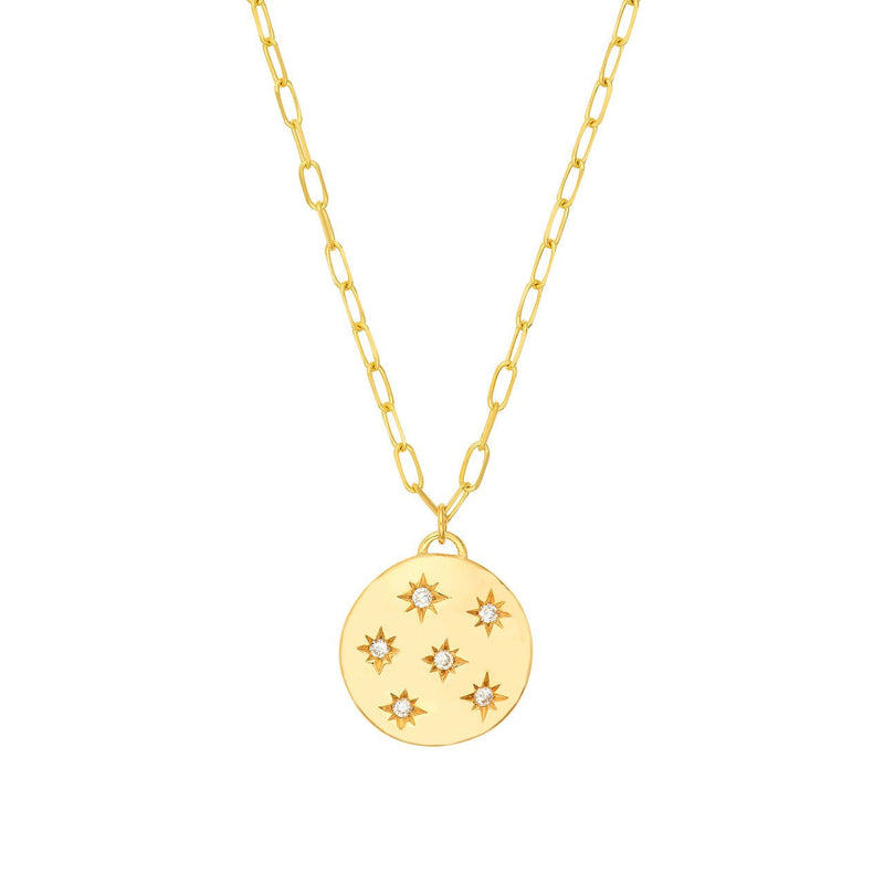 14K Gold Diamond Star Disk Pendant Necklace
