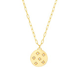 14K Gold Diamond Star Disk Pendant Necklace