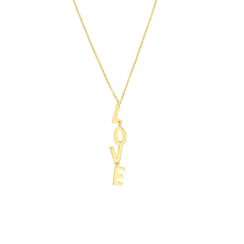 14K Gold Vertical Love Pendant Necklace