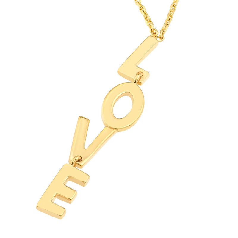 14K Gold Vertical Love Pendant Necklace