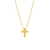 14K Gold Bead Mini Cross Pendant Necklace
