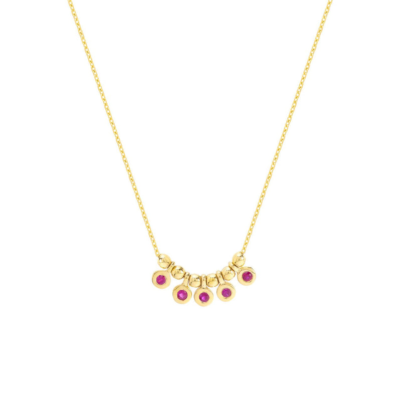14K Gold Mini Ruby Bezel and Bead Pendant