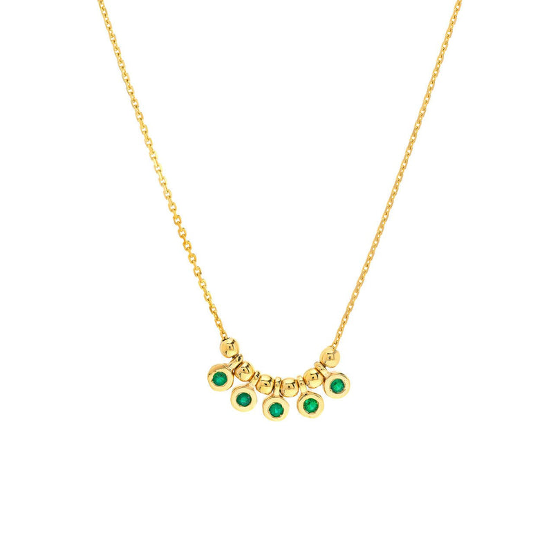 14K Gold Mini Emerald Bezel and Bead Pendant