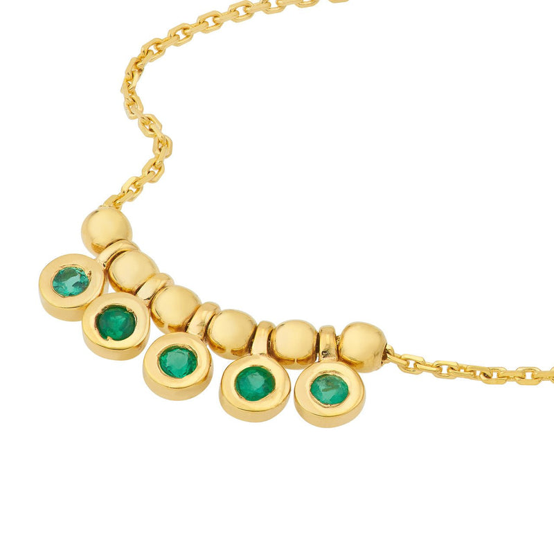 14K Gold Mini Emerald Bezel and Bead Pendant
