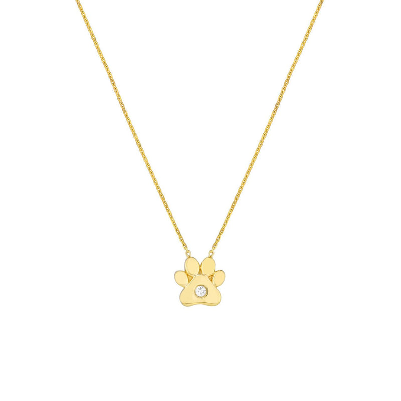 14K Gold Single Diamond Paw Pendant Necklace