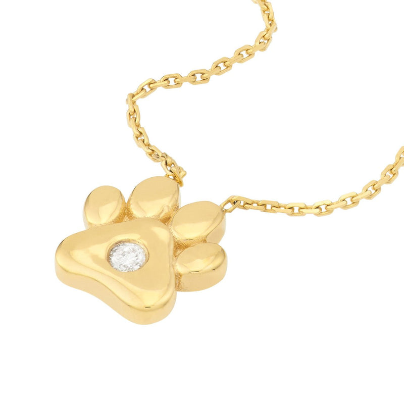 14K Gold Single Diamond Paw Pendant Necklace