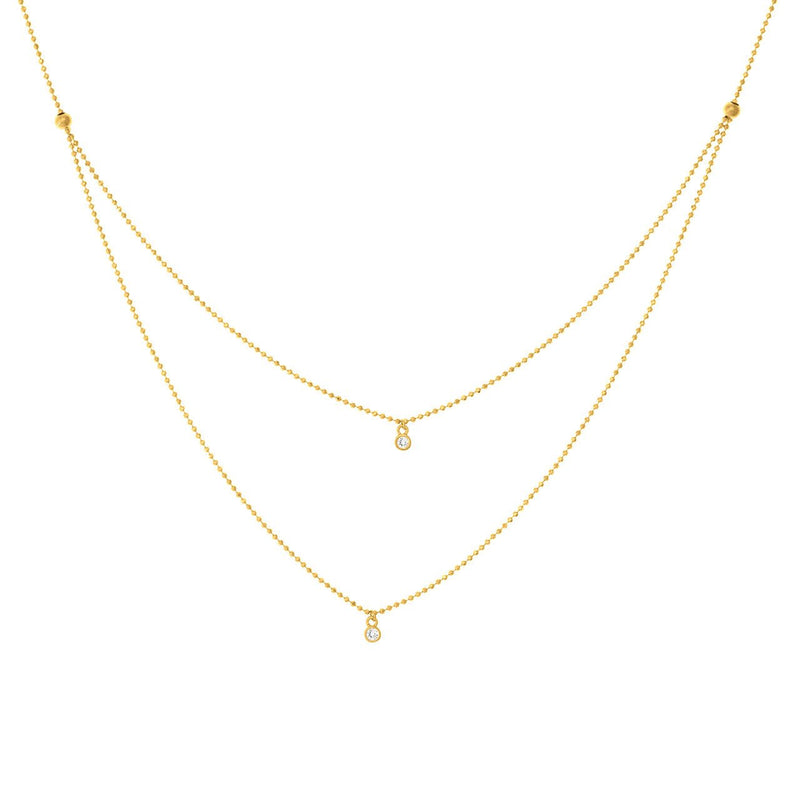 14K Gold Diamond Bezel Bead Chain Necklace