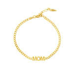 14K Gold Mom Curb Chain Adjustable Bracelet