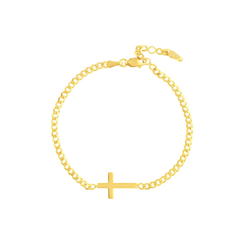 14K Gold Cross Curb Chain Bracelet