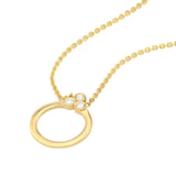 14K Gold Three Stone Diamond Halo Pendant Necklace