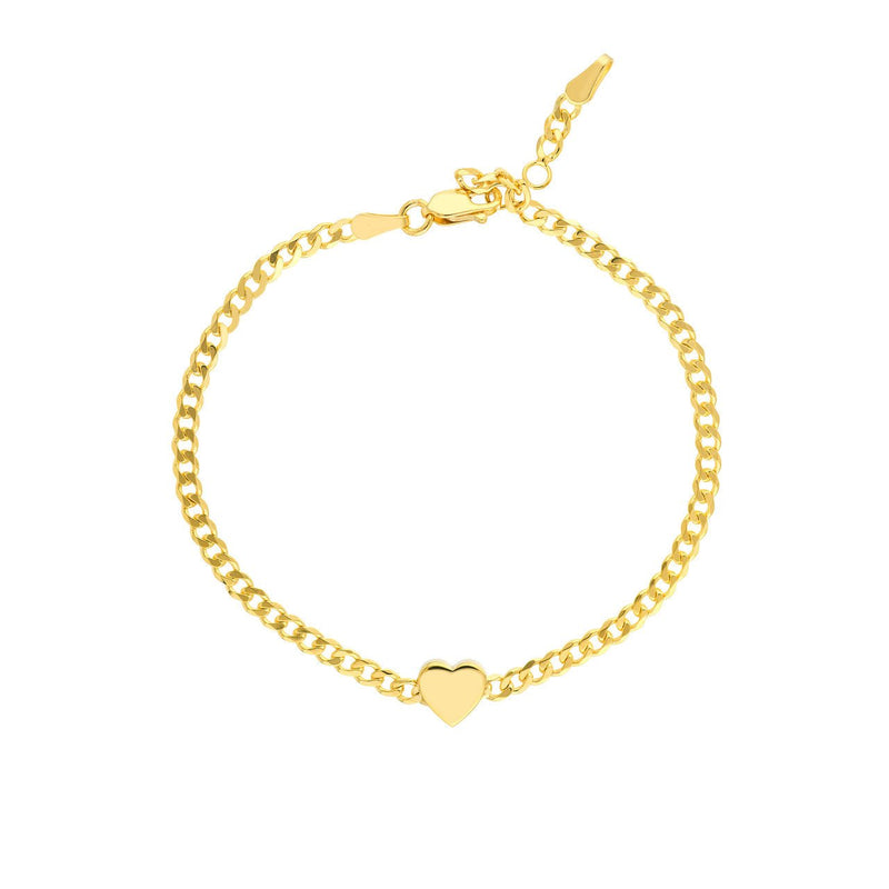 14K Gold Heart Curb Chain Bracelet