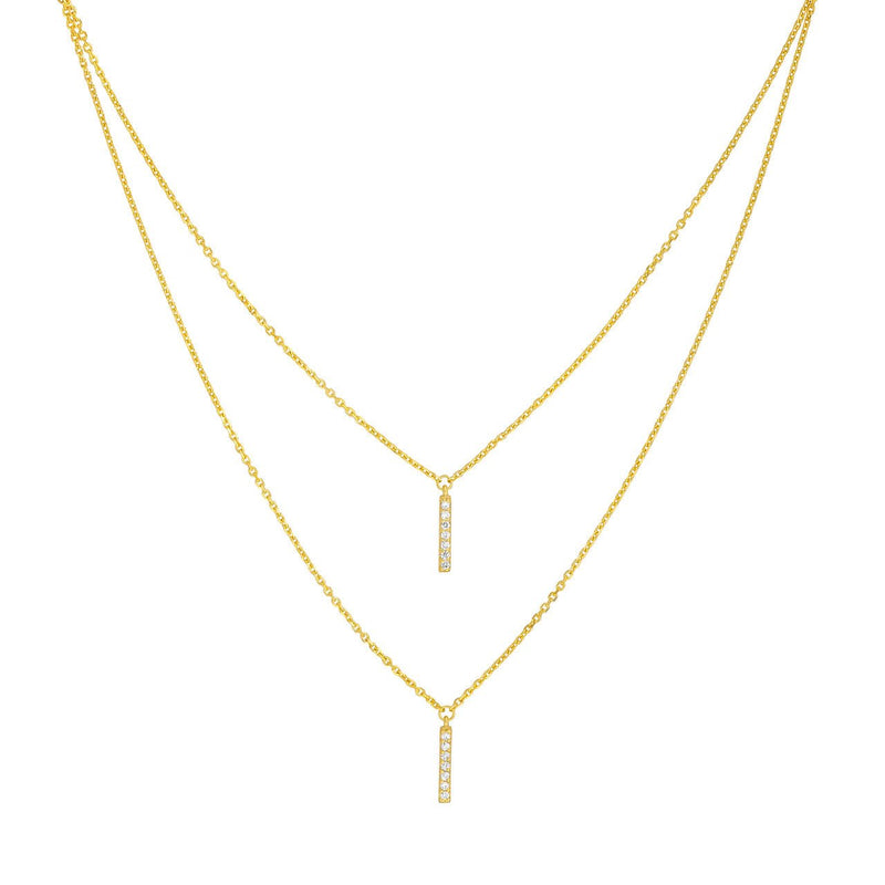 14K Gold Layered Diamond Vertical Bar Pendant Necklace