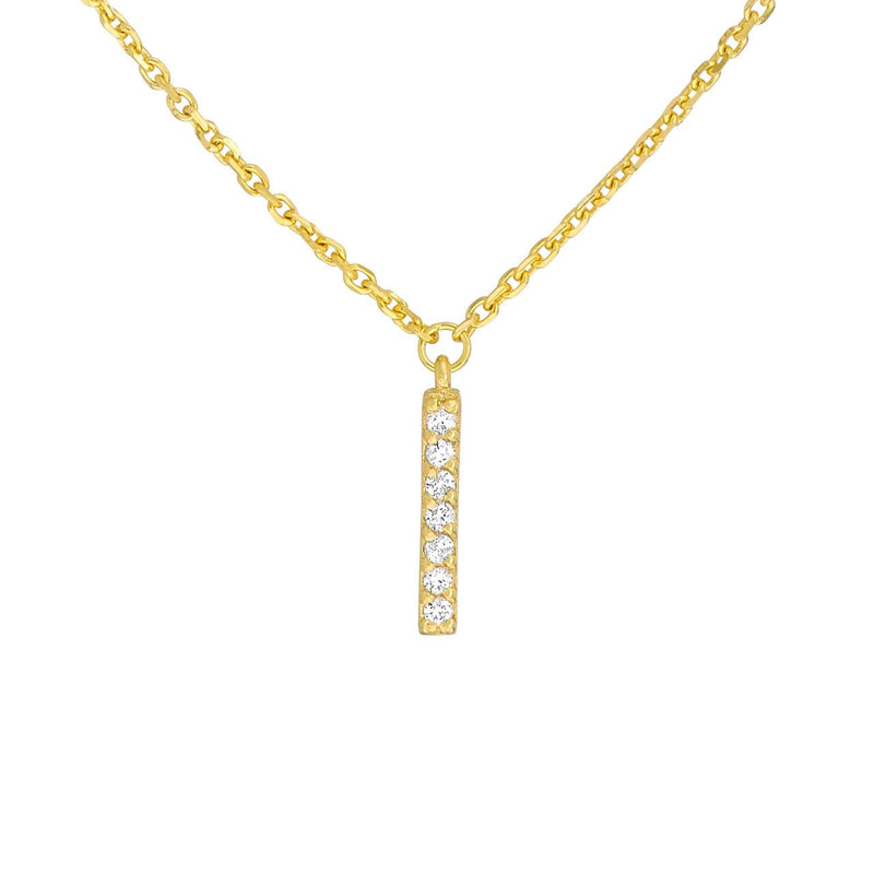 14K Gold Layered Diamond Vertical Bar Pendant Necklace